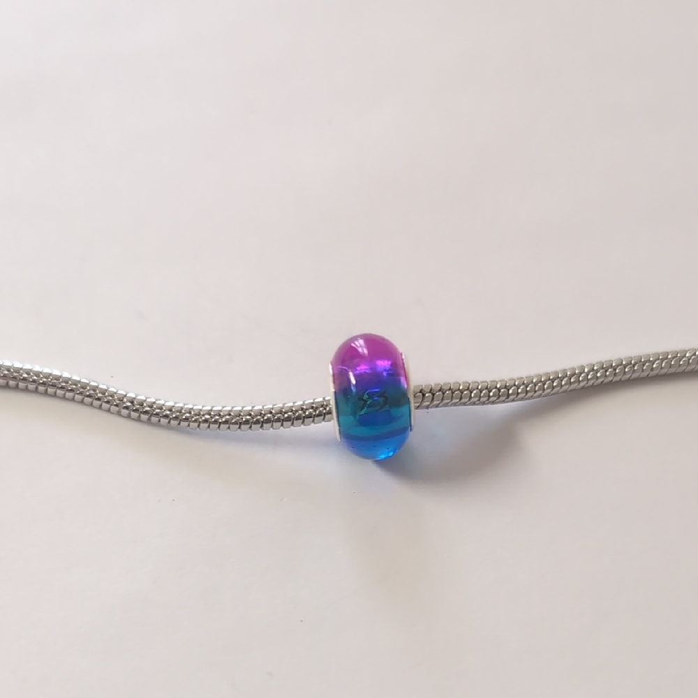 Silver Ring Two Tone Blue Pink‎ and Purple Charm for Pandora Style Bracelet